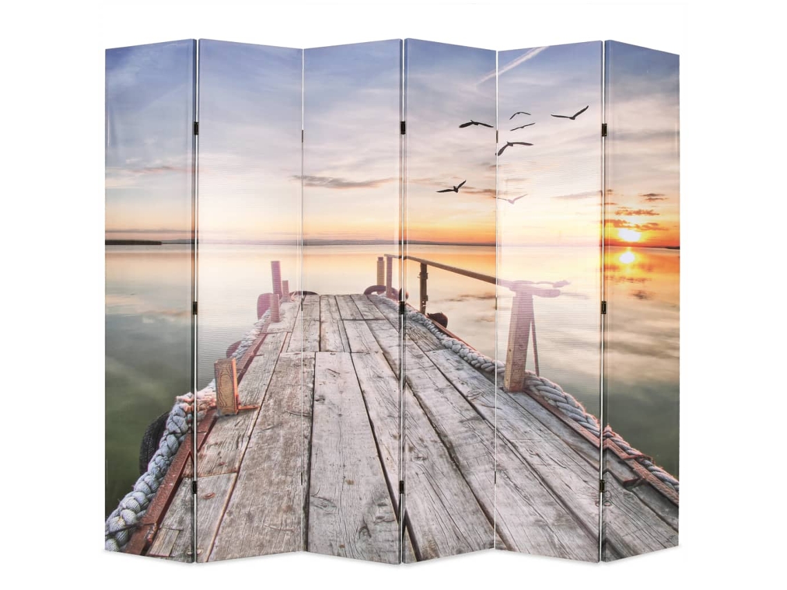 Vidaxl Biombo Dobrável Com Estampa De Lago 228x170 Cm