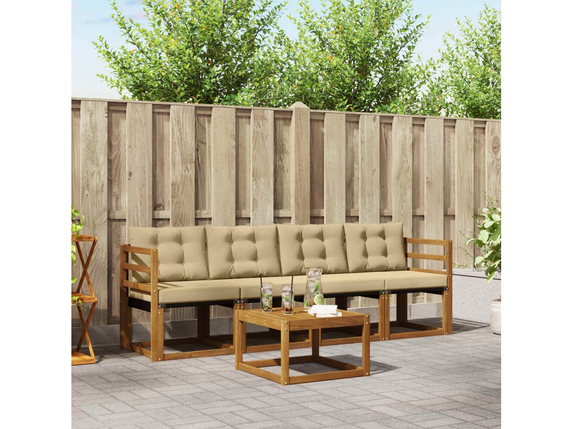 Vidaxl Conjunto De Sofás Para Exterior 5 Unid. Natural E Bege