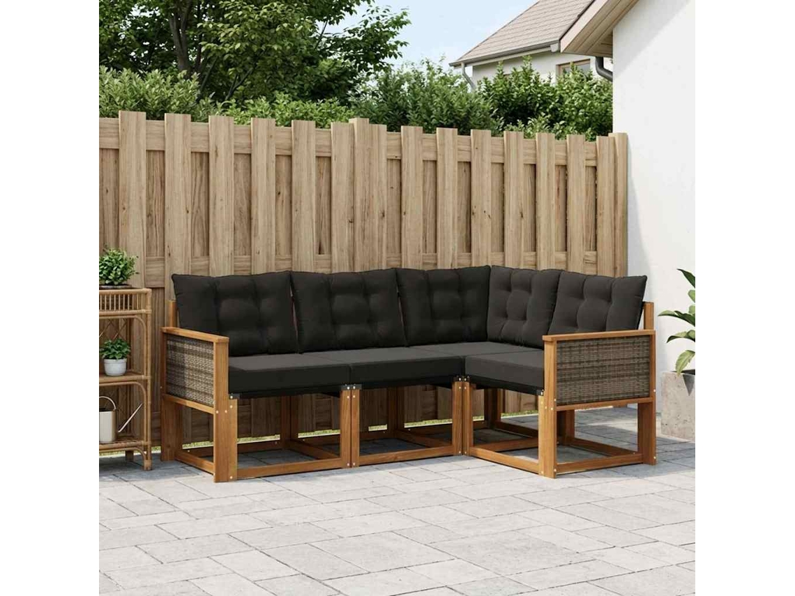 Vidaxl Conjunto De Sofás Para Exterior 4 Unid. Natural E Preto