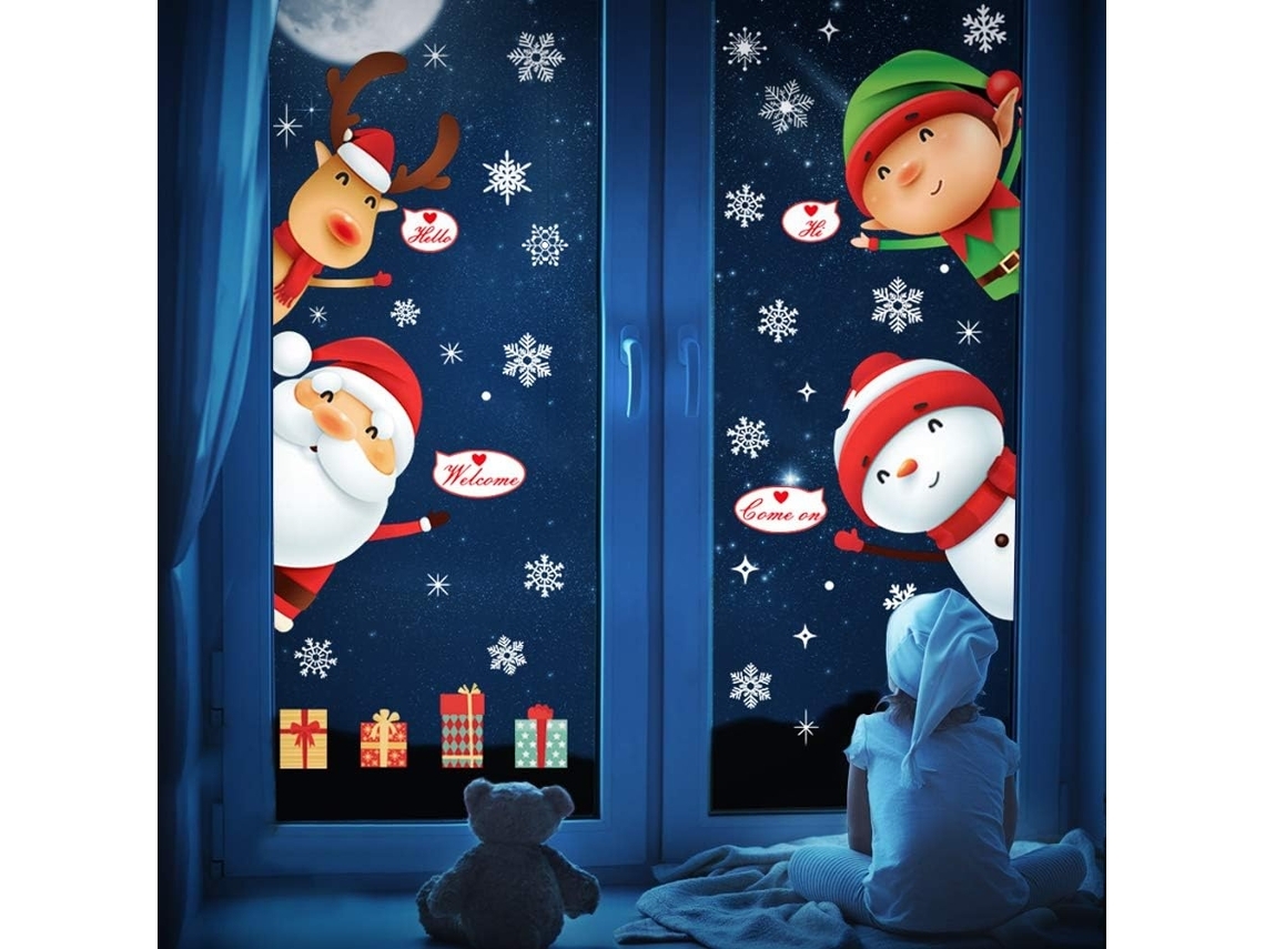 Autocolantes de Natal, Folhas, Flocos de Neve, Renas, Vidro Branco , Ergonômico, Uso Diário STELASPLEN (31x23x4 Cm)
