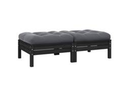Vidaxl Sofá De Jardim 2 Lugares Com Almofadões Pinho Maciço Preto