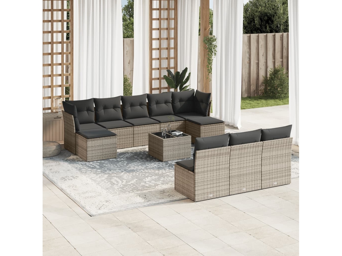 Jogo de Sofá Jardim 11 Peças C/ Almofadões Vime Pe Cinza Dkd Home Decor