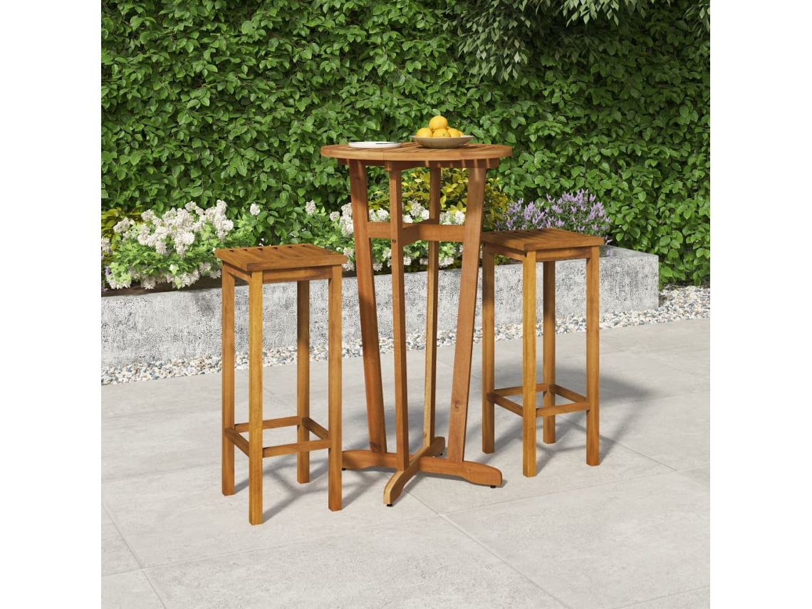 Conjunto de Bar de Jardim 3 Peças Madeira De Acácia Maciça Dkd Home Decor