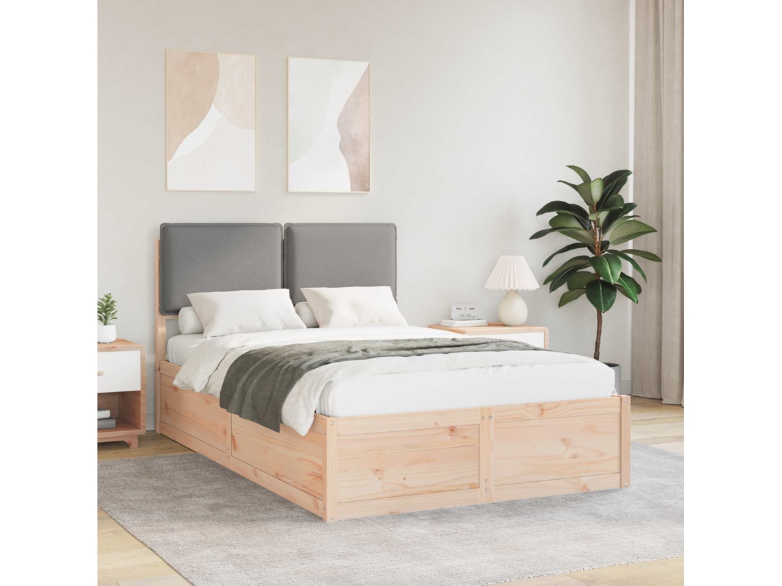 Vidaxl Estrutura de Cama com Cabeceira Estofada Cinzento claro