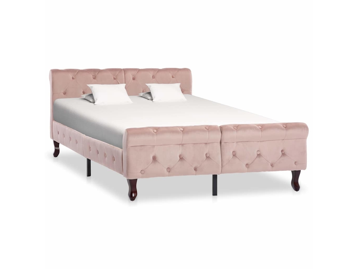 Estrutura De Cama Vidaxl Cor-de-rosa Veludo (226 X 126.5 X 74 Cm)