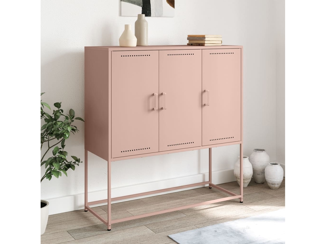 Vidaxl Aparador Alto 100,5x39x107 Cm Aço Rosa