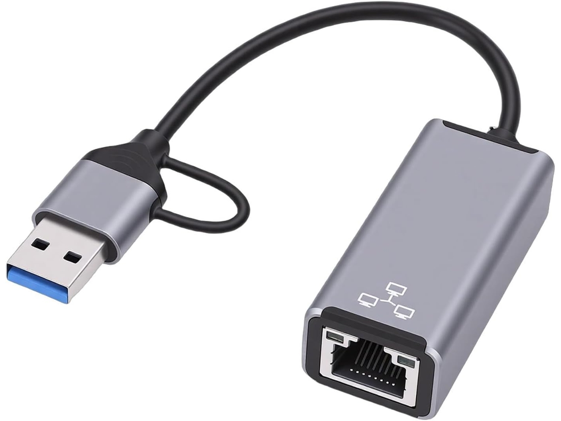 Adaptador Ethernet Usb-c 3.0 Com Rj45 100 Mbps, Led E Telefone
