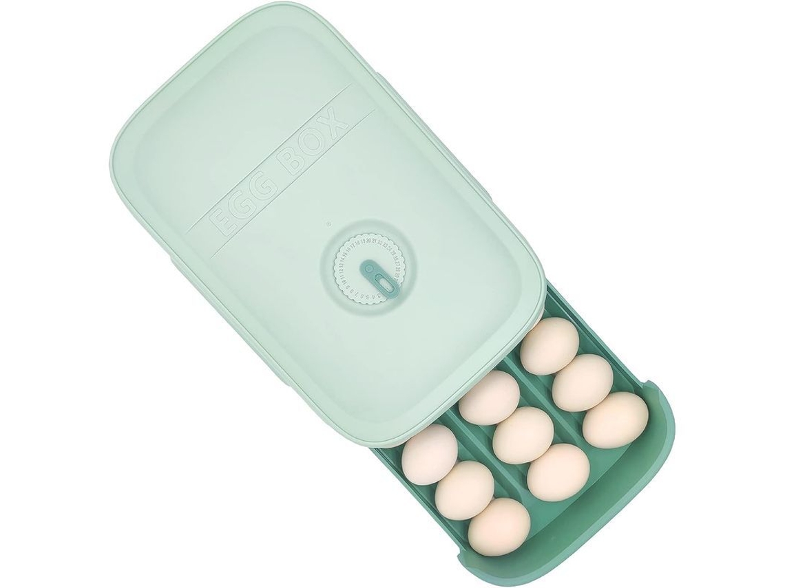2026 porta Huevos Deslizante Apilable para Nevera Contenedor Plástico Almacenaje 18 21 Huevos Verde