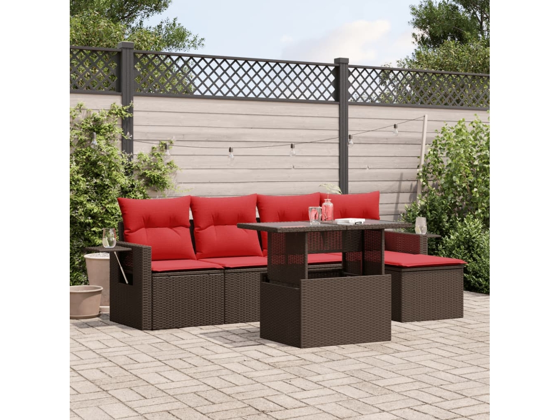 Vidaxl Conjunto De Sofá De Jardim Com 6 Peças E Almofadas Em Rattan Sintético Marrom