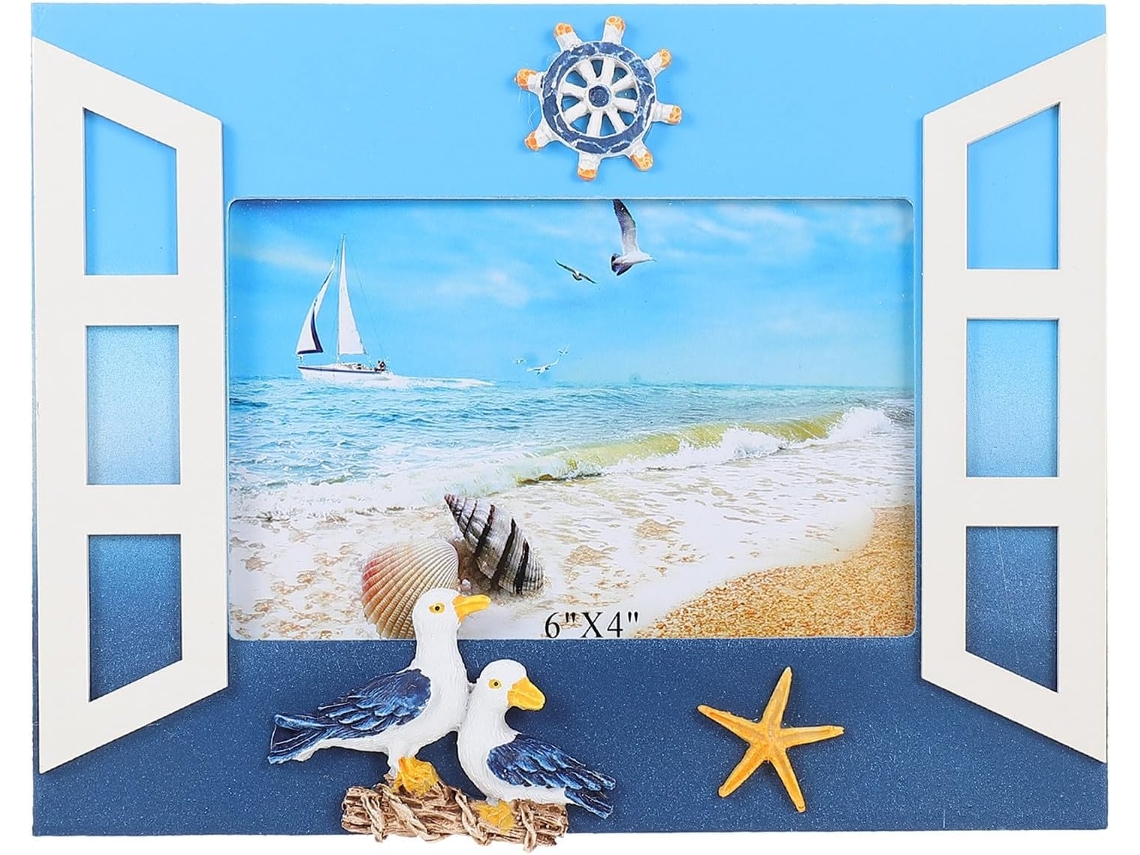 Elegante Sofisticado Porta Retratos Decorativo 15 Madeira Vidro Estilo Mediterrâneo Design Exclusivo Gaivota GOKOCO