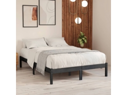 Estrutura De Cama 200x200 Cm Pinho Maciço Cinzento