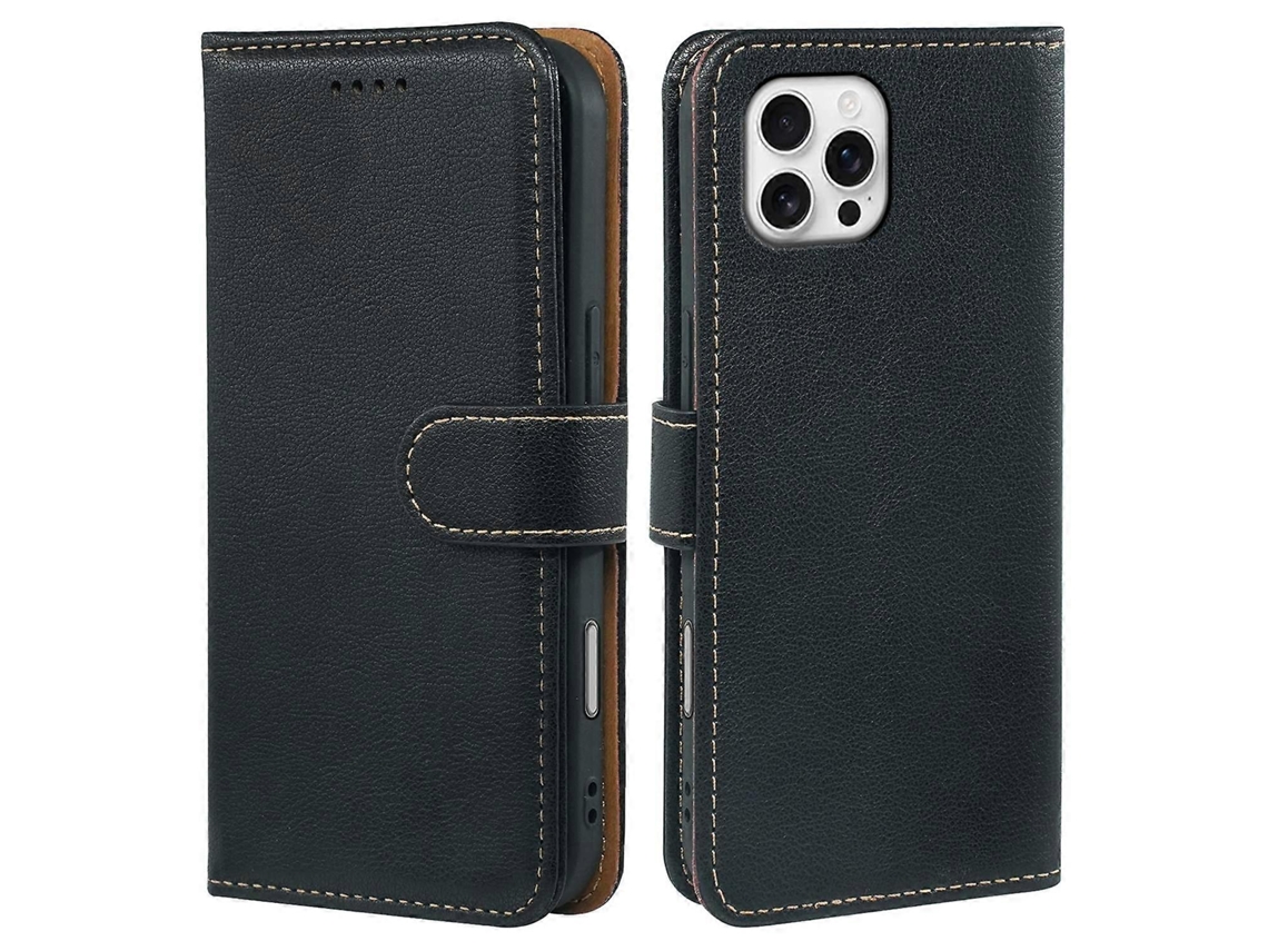 Capa De Couro Com Bloqueio Rfid Para Iphone 16 Pro, Textura De Lichia, Fecho Magnético