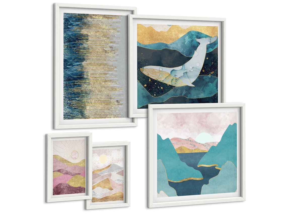 Conjunto De Pinturas Montanhas Abstratas Mar Moderno Espelharte (5 Peças)