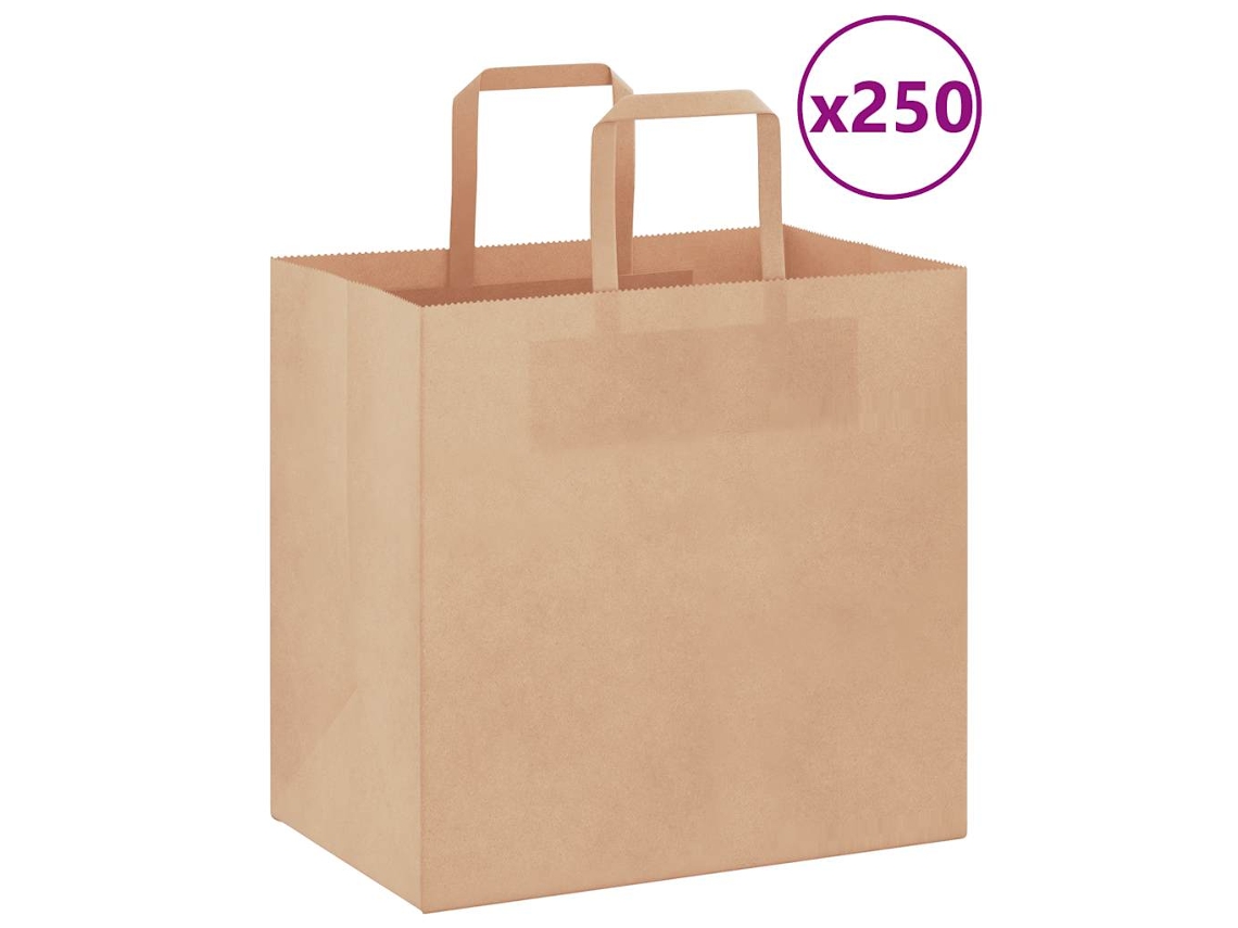 Vidaxl Sacos De Papel 250 Unid Com Alças Castanho 26x17x25 Cm