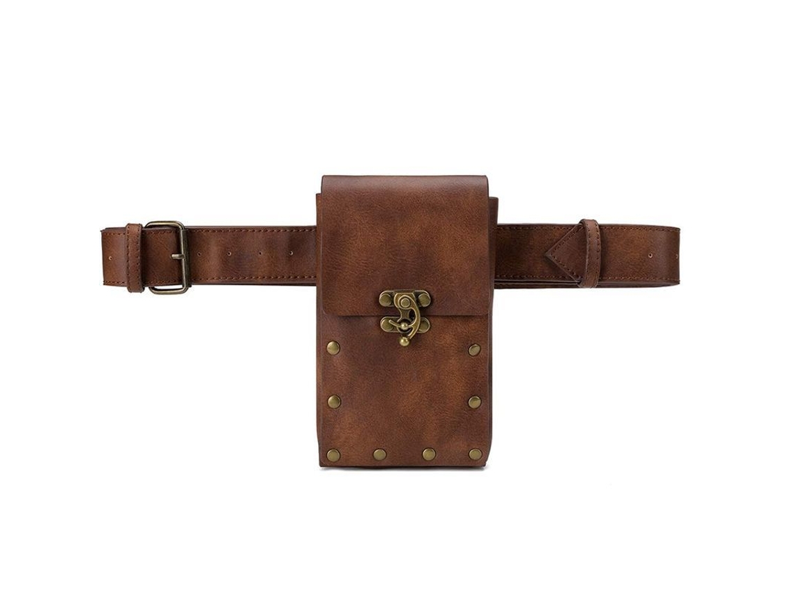 2026-bolsa De Cintura Medieval Vintage De Cuero Marrón Com Estojo Para Telefone E Porta Objetos Pequenos