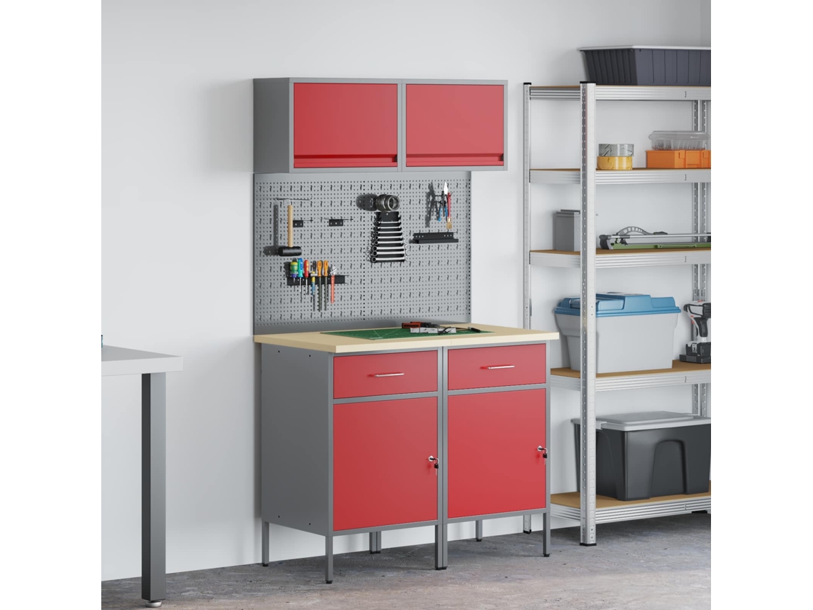 Vidaxl Conjunto De Armários De Trabalho Com Gaveta 6 Unid. Vermelho