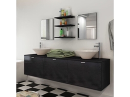 Vidaxl Conjunto Móveis Casa De Banho 10 Pcs + Bacia Com Torneira Preto