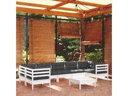 Vidaxl 8 Pcs Conjunto Lounge De Jardim C/ Almofadões Pinho Branco