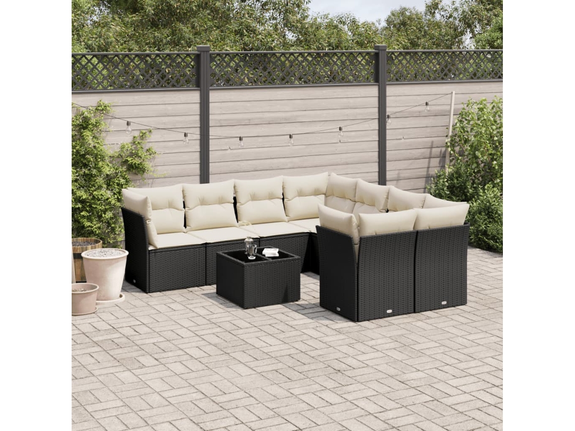 Vidaxl 9 Pcs Conjunto De Sofás P/ Jardim C/ Almofadões Vime Pe Preto