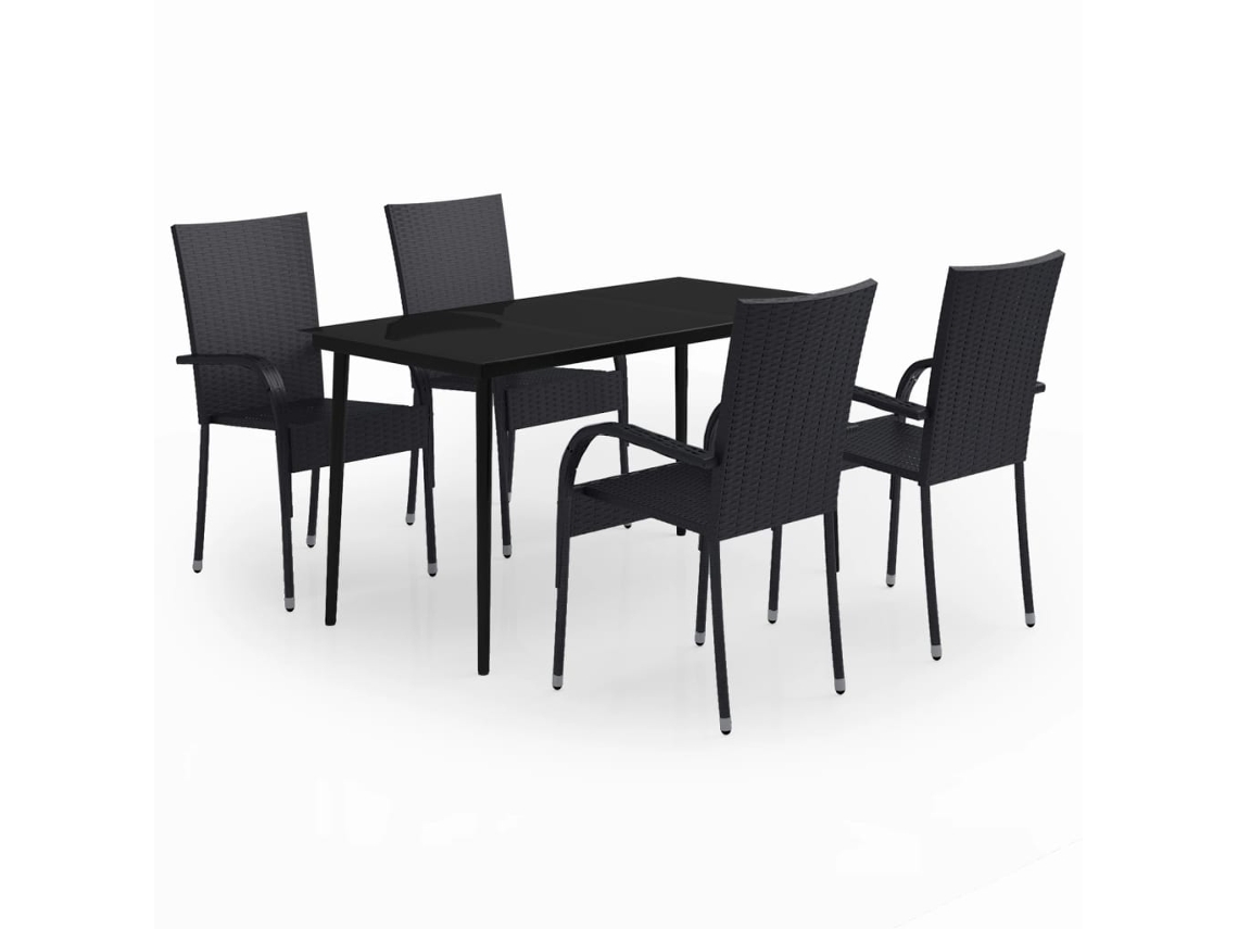 Garden Dining Set, Garden Dining Sets Vidaxl Preto Rattan / Vime (mesa Com 140 Cm De Comprimento)