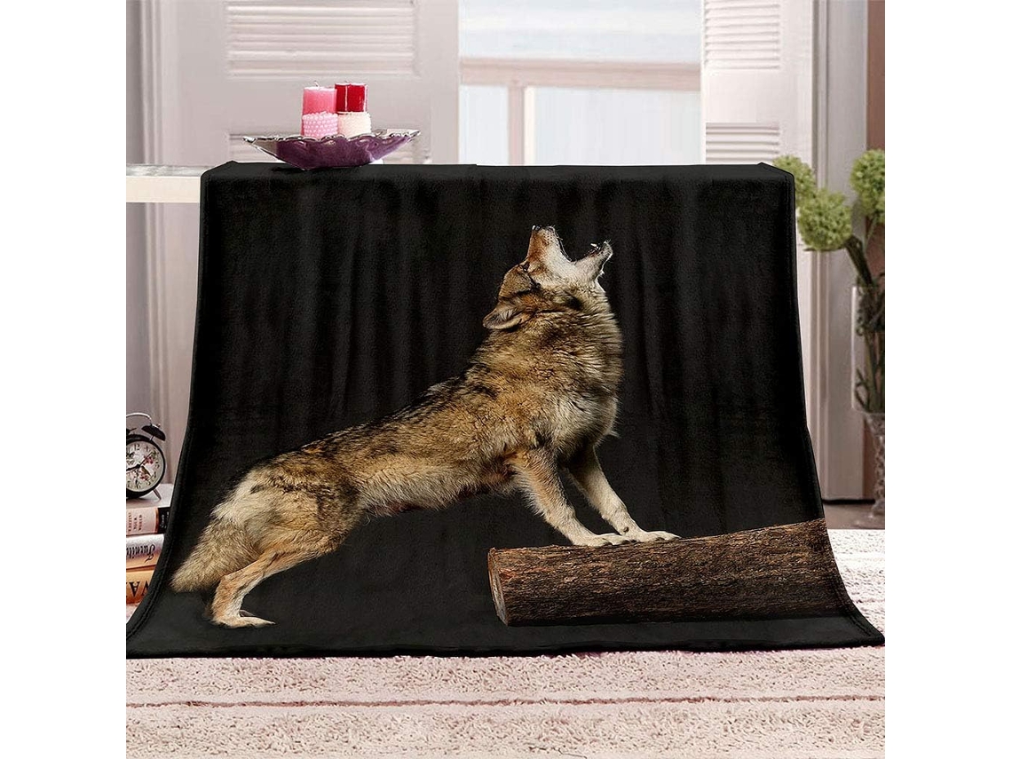 Manta com Estampa 3d de Lobo em Microfibra 180 X 220 Cm, 180x220cm