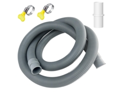 Tubo de desagüe universal de 1,5 m x 20 mm para lavadora y lavavajillas - Con soporte y abrazaderas - Extensión - Gris
