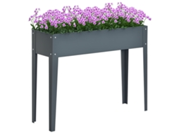 Jardineira Elevada De Metal Para Exterior Com 3 Furos De Drenagem, 100x30x80 Cm, Cinza