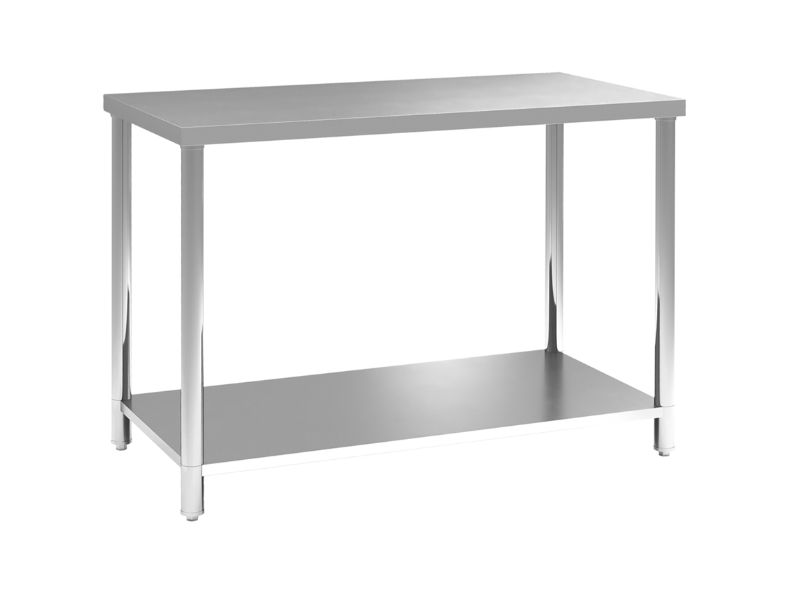 Mesa de Trabalho com Prateleira, Aço Inoxidável, 120x60x86cm, Cinzento