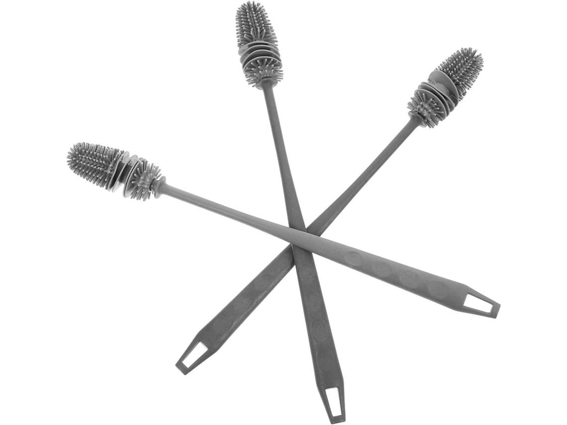 Doitool Conjunto De 3-escovas Limpeza Para Garrafas Com Cabo Silicone Macio E Durável Água, Garrafas De Leite E Copos