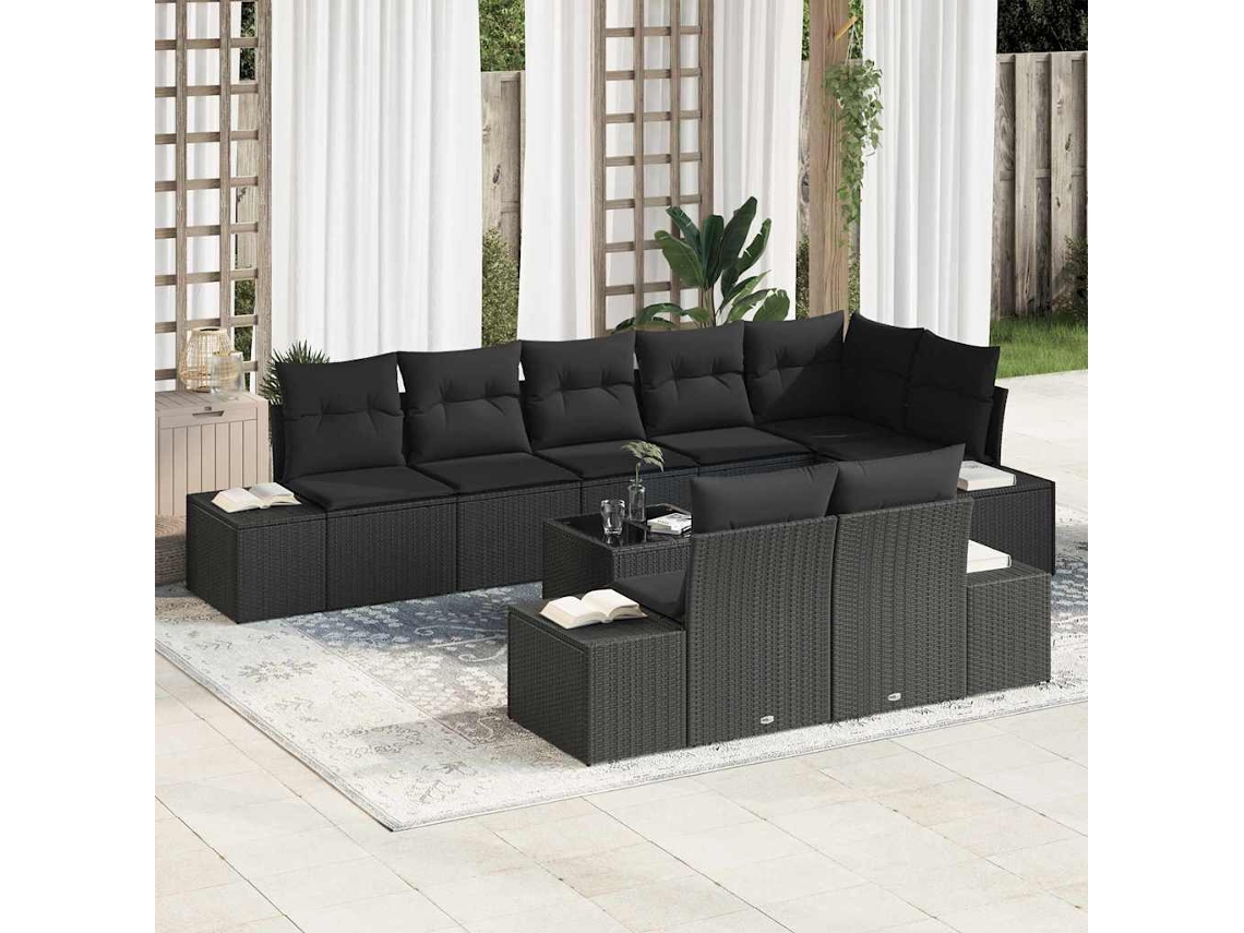 Vidaxl Conjunto De Sofá De Jardim 9 Unid. Preto Vime Pe