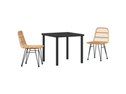 Conjunto 3 Conjunto De Jantar Para Jardim Vidaxl Castanho Vime Pe (80 X 80 X 73 Cm)
