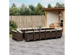 Vidaxl 17 Pcs Conjunto Jantar P/ Jardim C/ Almofadões Vime Pe Castanho