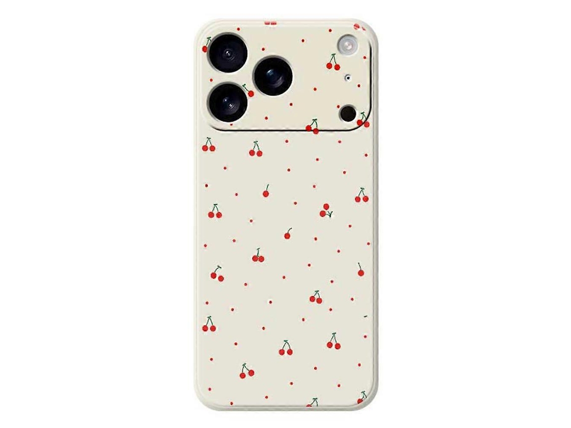 sc Capa Para Iphone 17 Pro Com Estampa De Cereja Vermelha, Borda Reta, Tpu, Bege.