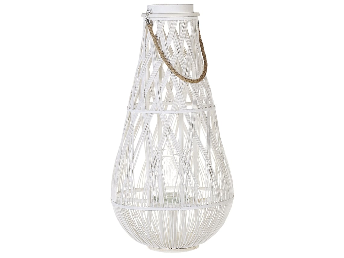 Linterna Alta De Madera Natural Beliani Tonga De Bambú Blanco 39x39x77