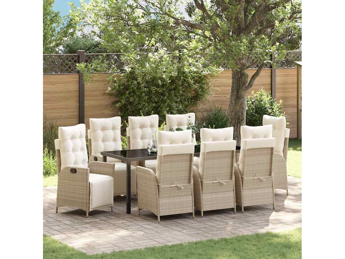Vidaxl Conjunto De Jantar Para Jardim 9 Unid. Bege Vime Pe
