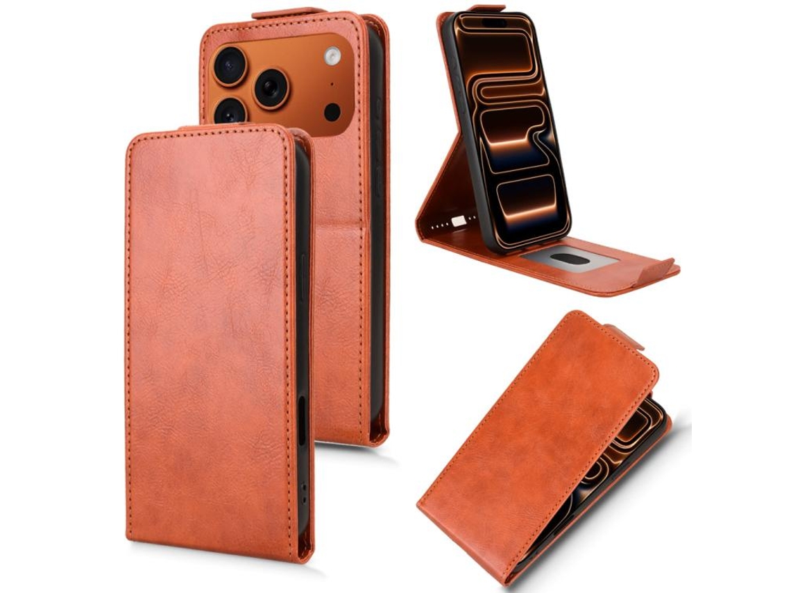 Capa De Couro Para Iphone 17 Pro Com Fecho Magnético Vertical E Fivela.