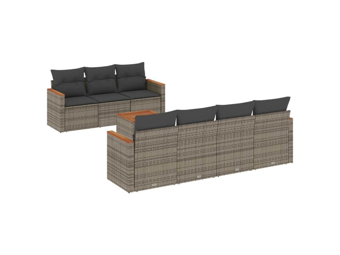 Conjunto de 8 Sofás de Jardim com Almofadões Vime Pe Cinzento MAISON EXCLUSIVE (8 pcs)