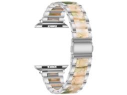 Pulseira De Metal E Resina Para Apple Iwatch, Huawei Gt6, Xiaomi Band 10pro, Redmi, Samsung Prateada Com Detalhes Em