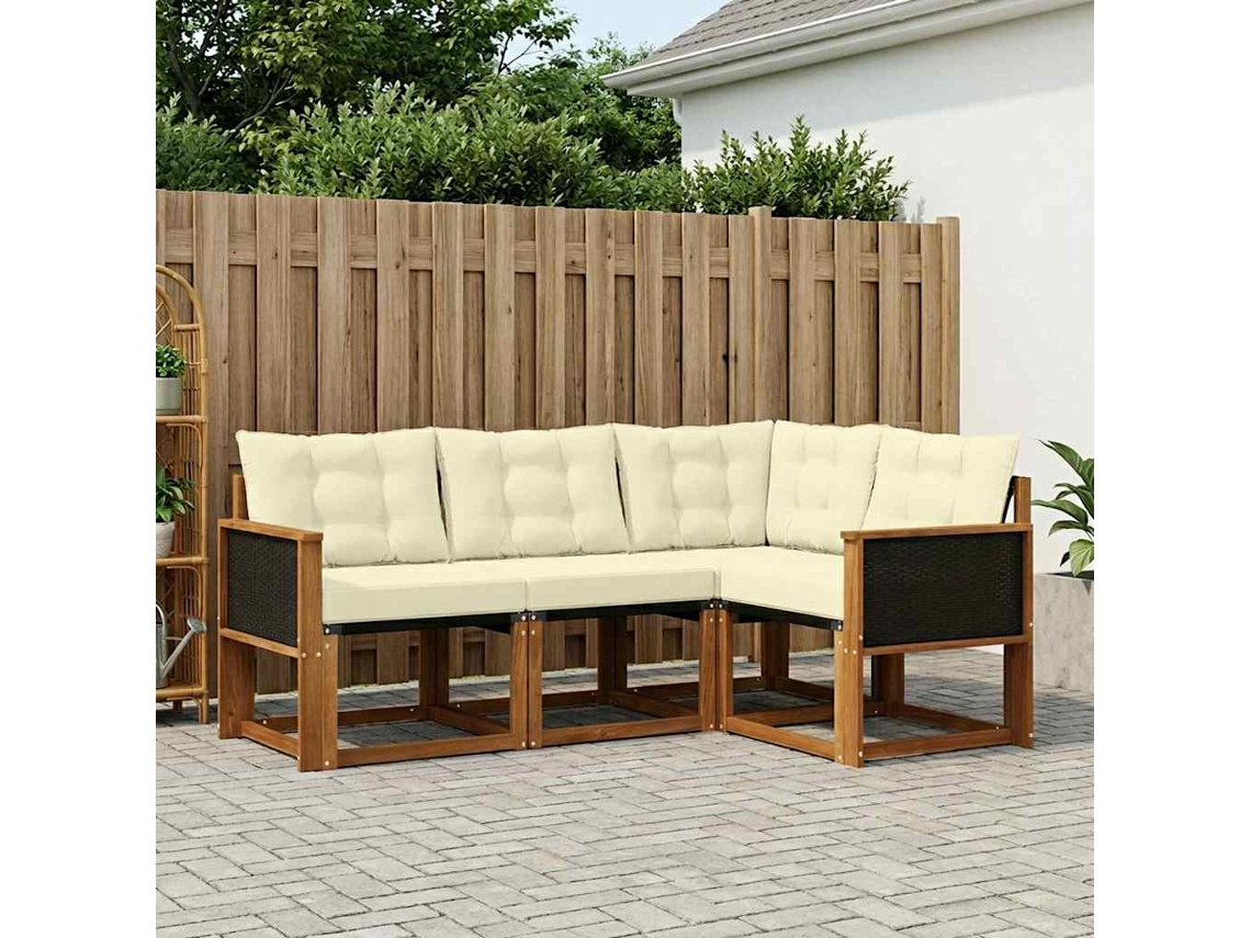 Vidaxl Conjunto De Sofás Para Exterior 4 Pcs Natural E Creme