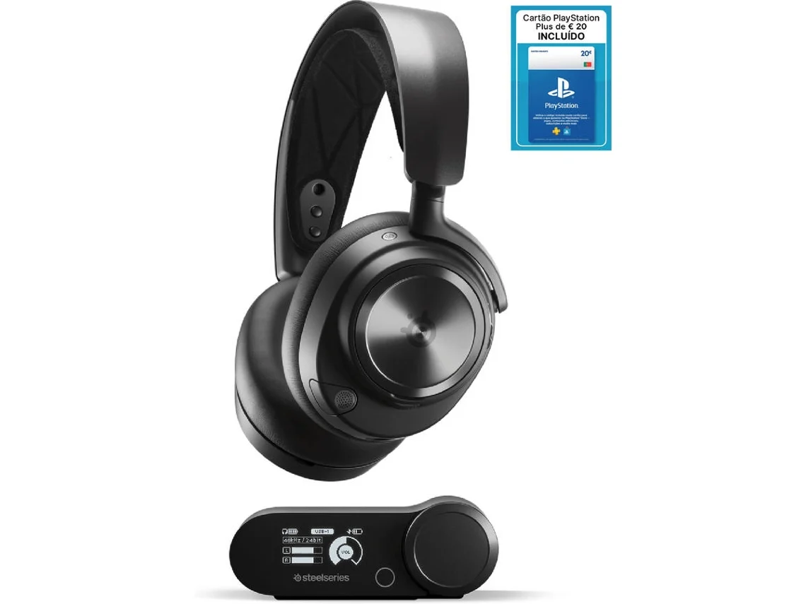 Auscultadores Gaming STEELSERIES Arctis Nova Pro (Wireless/Bluetooth - Over Ear - Preto) + Oferta Playstation Plus Card