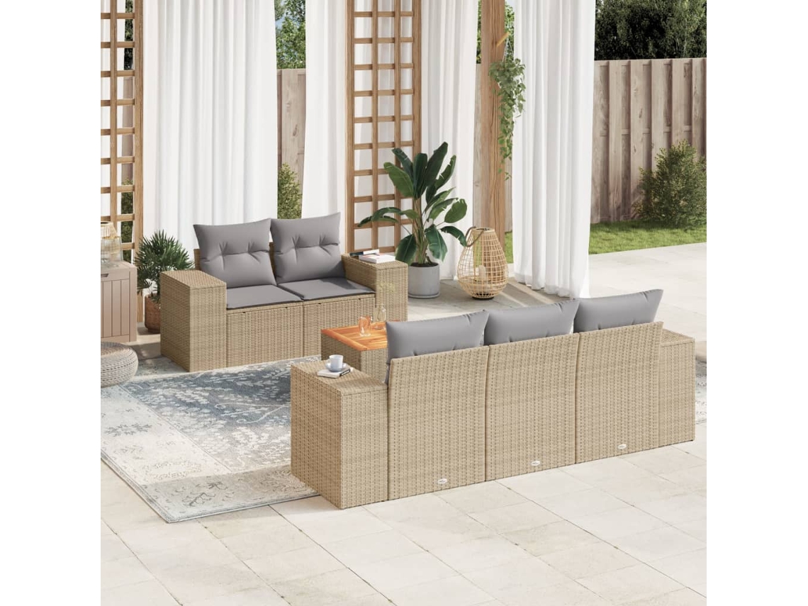 Vidaxl 6 Pcs Conjunto de Sofás P/ Jardim com Almofadões Vime Pe Bege