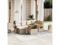 Vidaxl 7 Pcs Conjunto De Sofás P/ Jardim Com Almofadões Vime Pe Bege