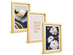Quadros Decorativos Para Paredemontanhas Abstratas, Flores, Inspiração Moldura Dourada Pinturas De Quarto Espelharte (3 Peças 20x30 Cm)