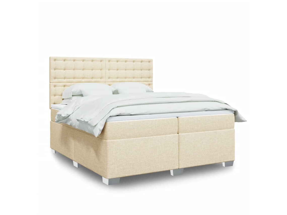Vidaxl Cama Com Molas/colchão 200x200 Cm Tecido Cor Creme