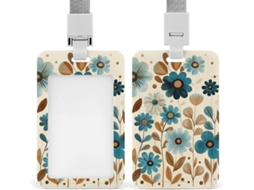 Porta Crachá Floral Bege E Branco, Personalizável, À Prova D Água, Porta Crachá Protetor Funcionários De Escritório