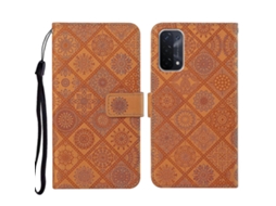 Capa De Celular Em Couro Com Padrão Étnico Em Relevo Para Oppo A74 5g