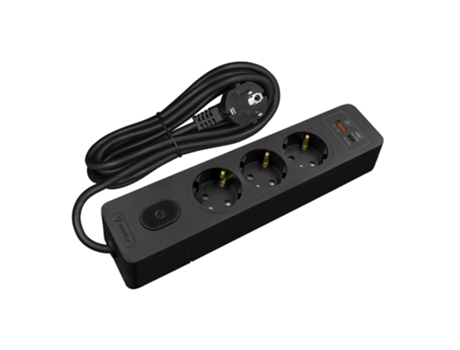 Multiplicador SELDUR G3Th12S 3 Tomadas Tipo F + Interruptor Usb A+C Carregamento Rápido 20W Preto Cabo 1 5M