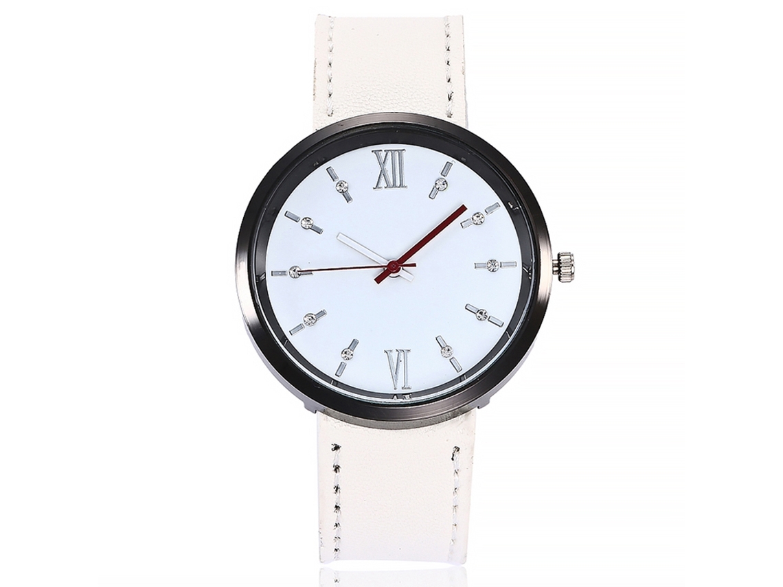 Relógio de Pulso Feminino Vansvar com Pulseira de Couro Pu Estilo Casual Moderno Branco
