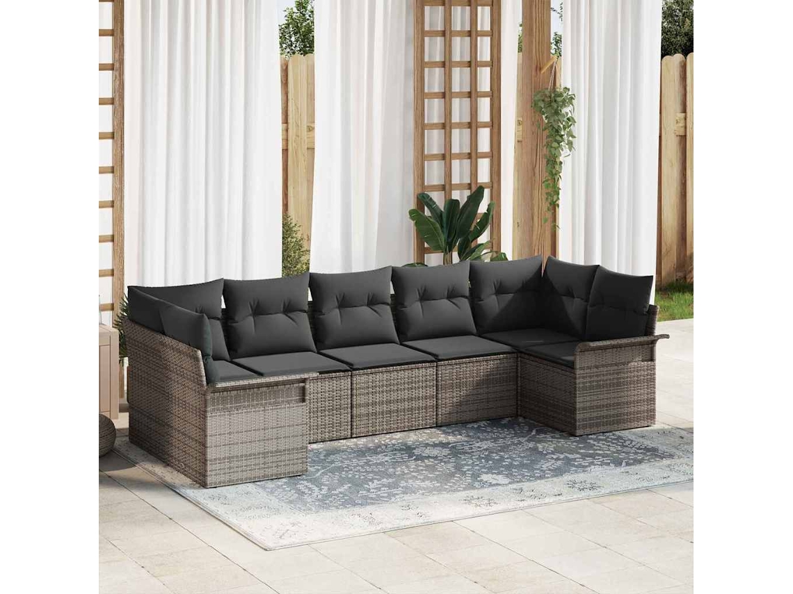 Vidaxl Conjunto De Sofá De Jardim 7 Unid. Cinzeto Rattan Sintético