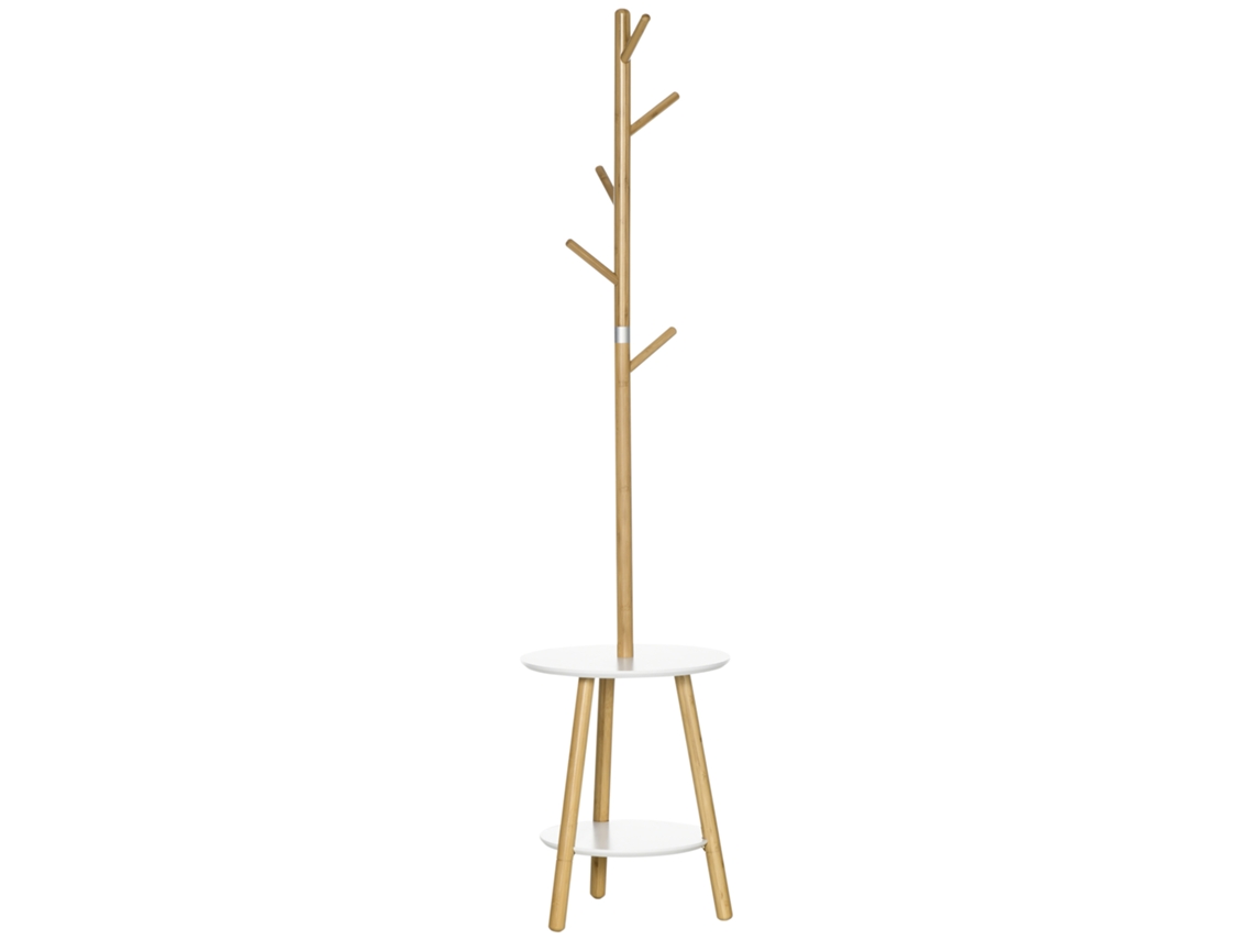 Cabideiro de Bambu BTFORUS 2 em 1 com prateleiras e ganchos 39,5x39,5x171cm, natural